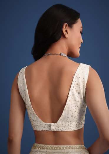 White Glass Tissue Saree With Sequin Embellishments