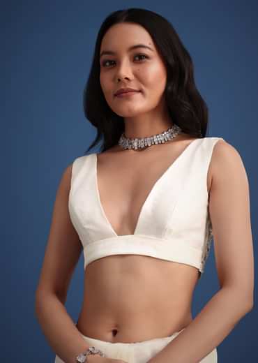 White Glass Tissue Saree With Sequin Embellishments