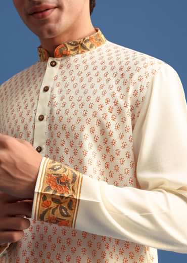 White Hand Block Printed Kurta Set