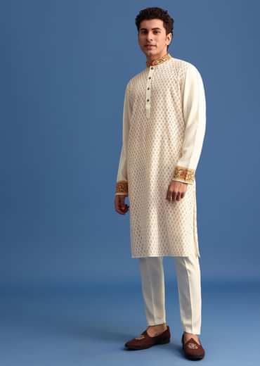 White Hand Block Printed Kurta Set