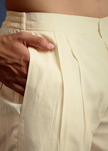 White Hand Block Printed Kurta Set With Zari Embroidery