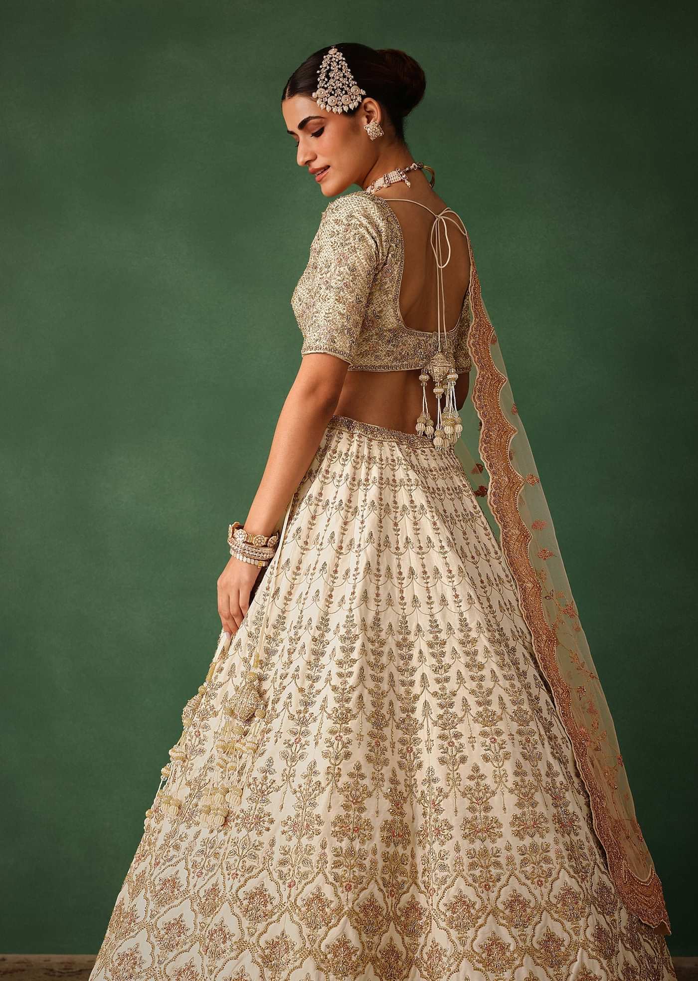 White Hand Embroidered Lehenga Set In Raw Silk