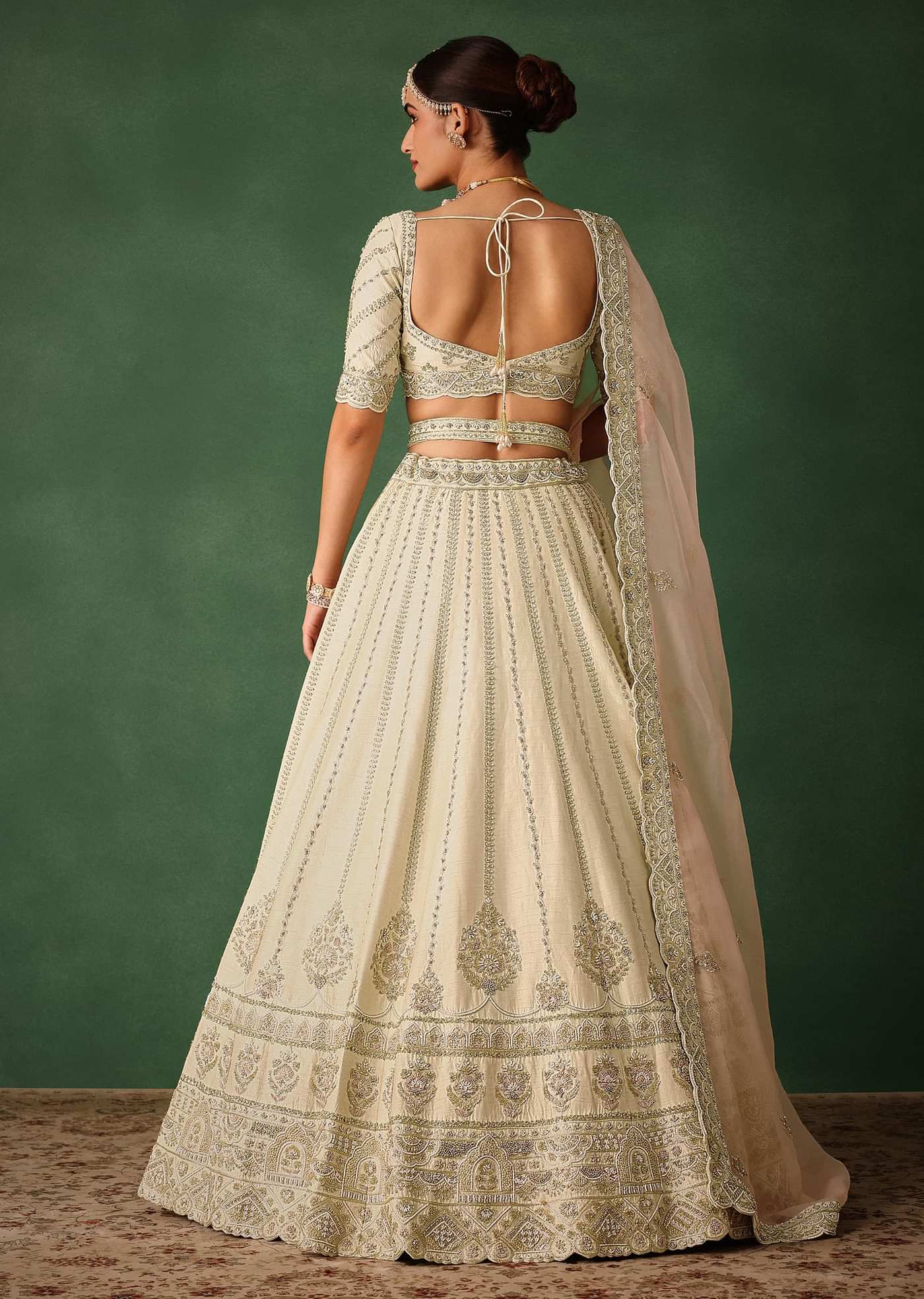 White Hand Embroidered Lehenga Set In Raw Silk With Dupatta