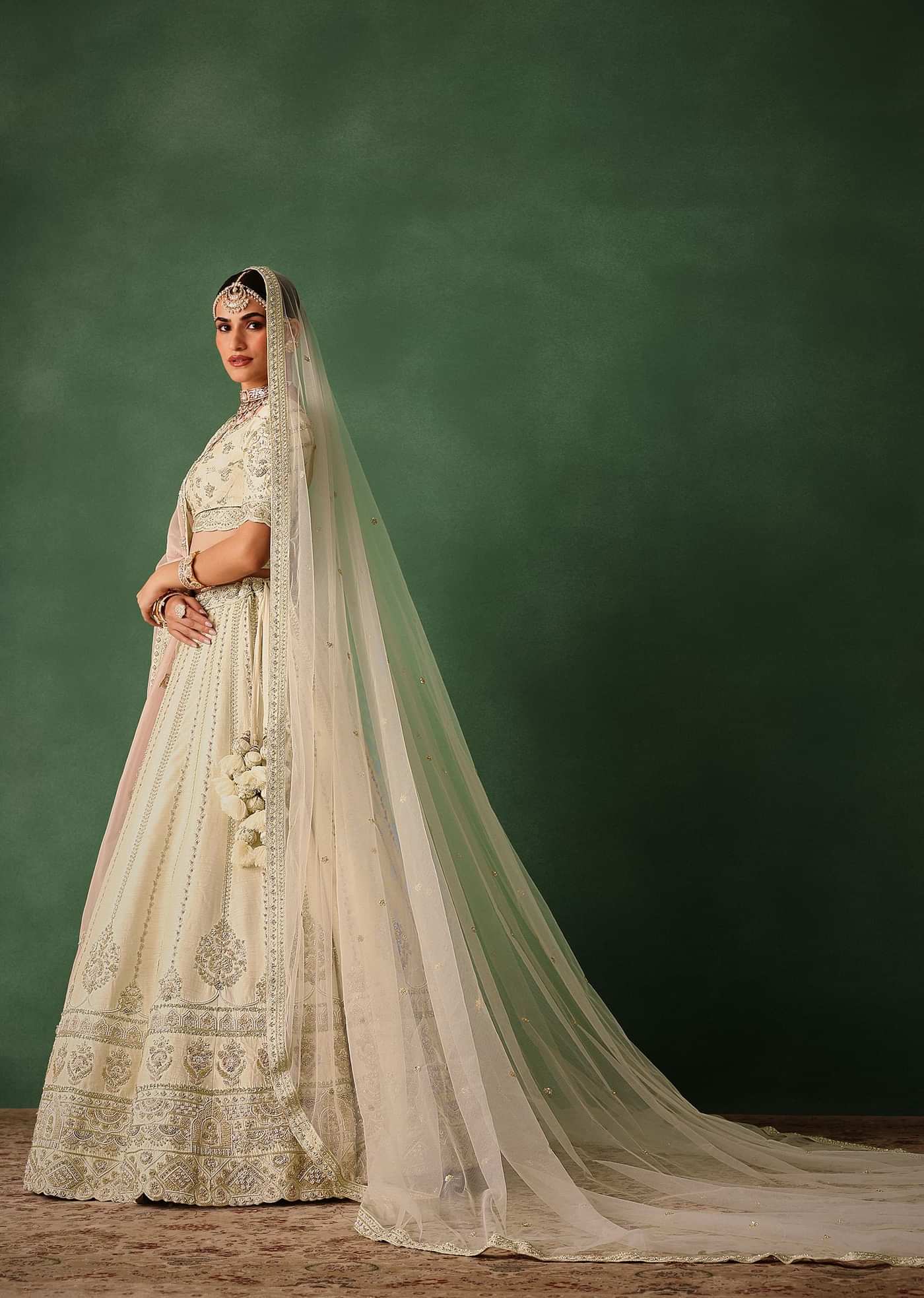 White Hand Embroidered Lehenga Set In Raw Silk With Dupatta