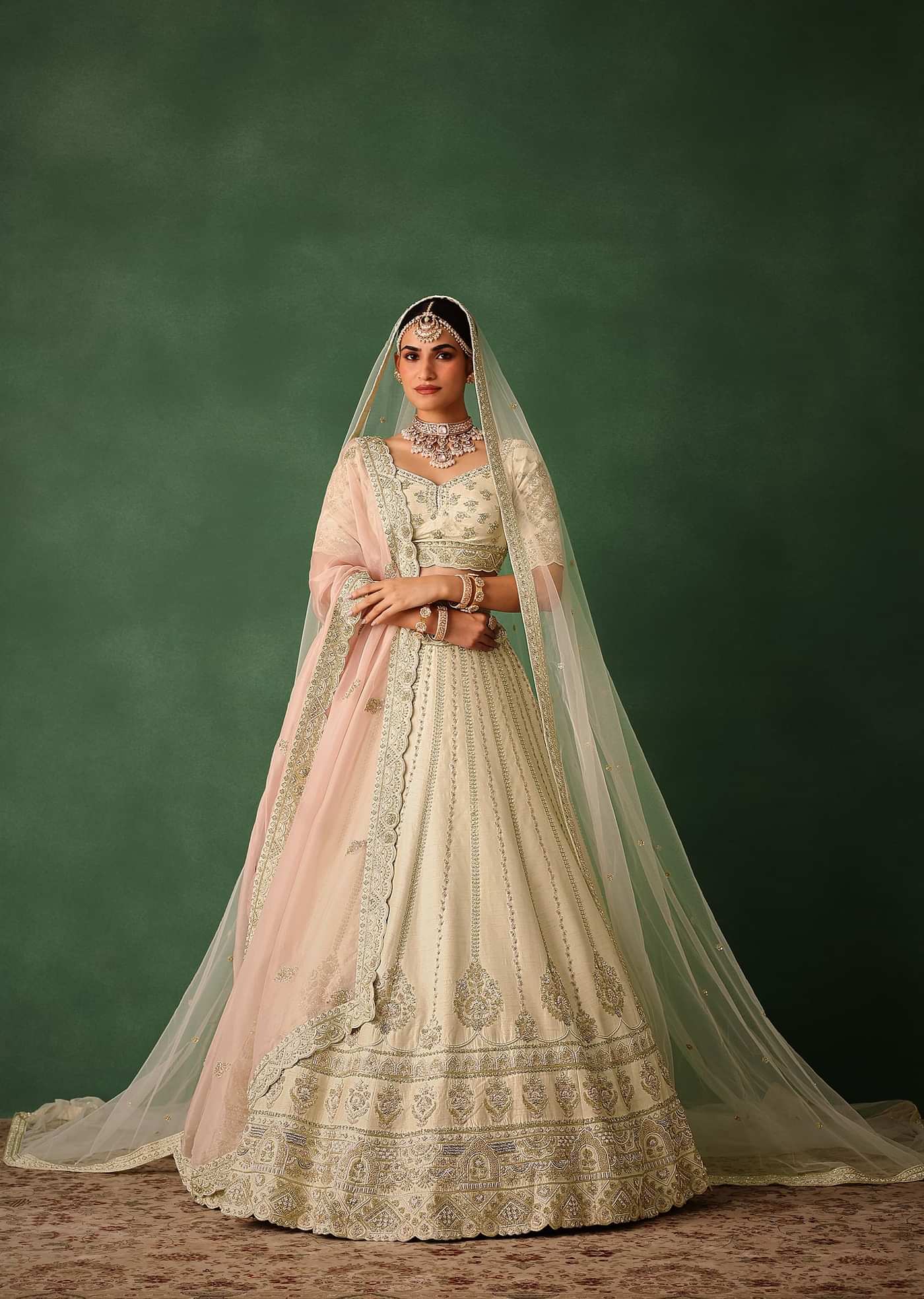 White Hand Embroidered Lehenga Set In Raw Silk With Dupatta