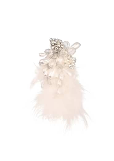 White Handcrafted Choker Necklace Set With Feather Detailing