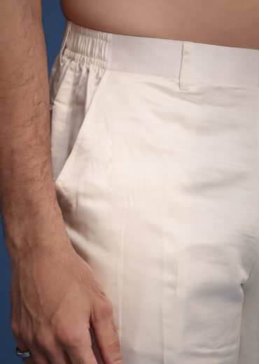 White Kurta Pant Set With Rani Pink Dupatta