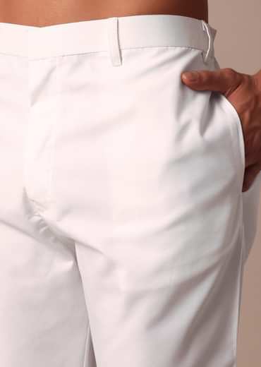 White Linen Kurta With Thread Detail Yoke