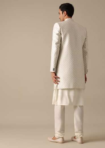 White Mirror Embellished Sherwani Set