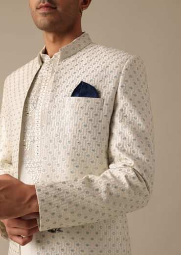 White Mirror Embellished Sherwani Set