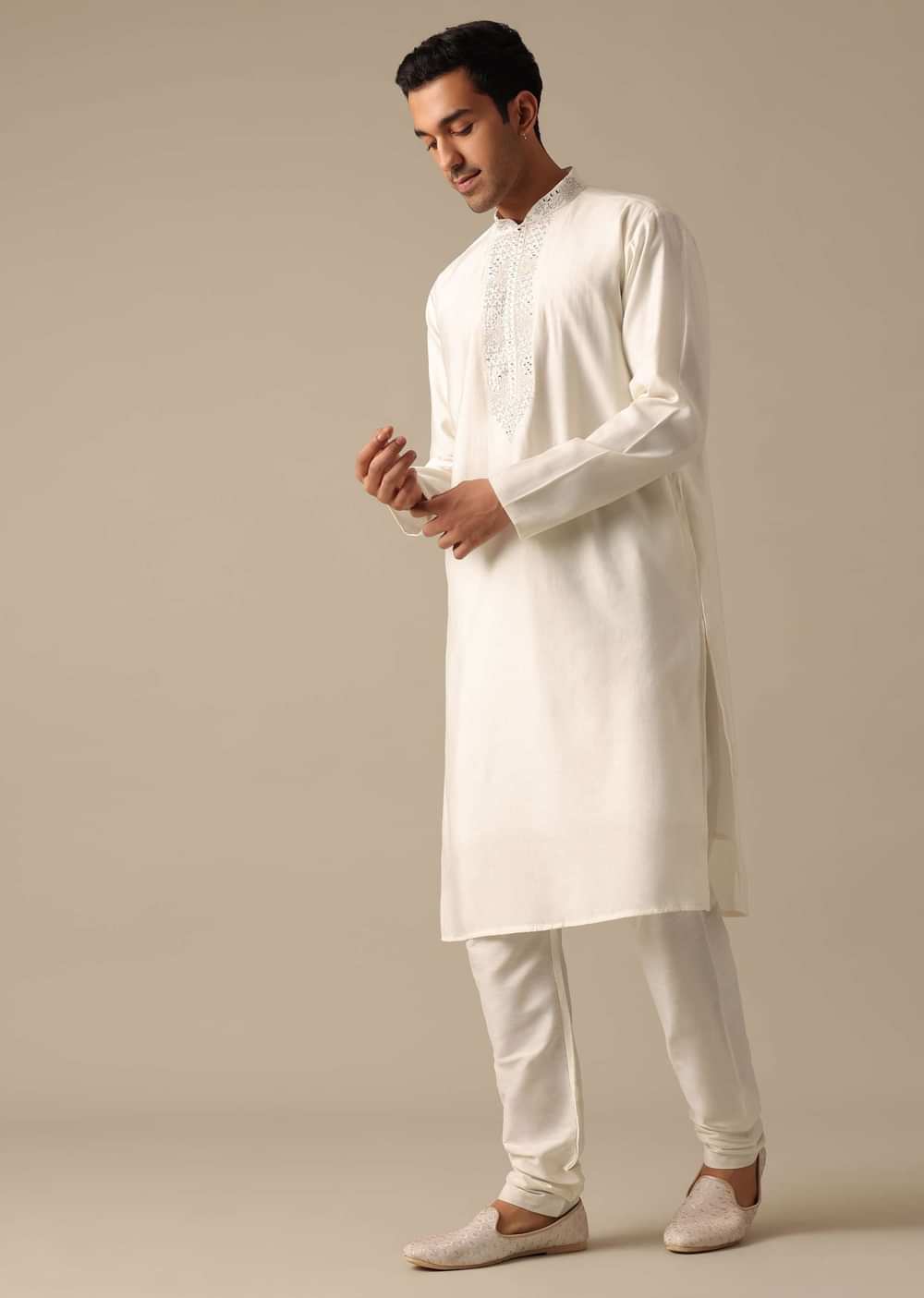 White Mirror Embellished Sherwani Set