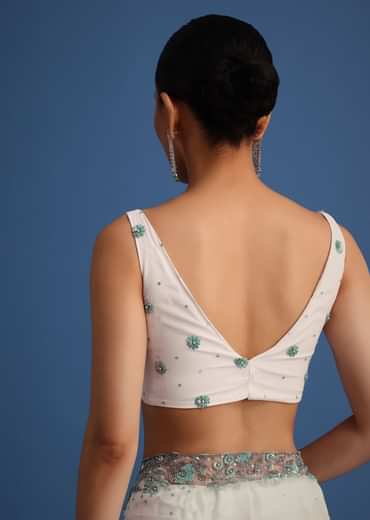 White Net Cutdana And Sequin Embroidered Saree