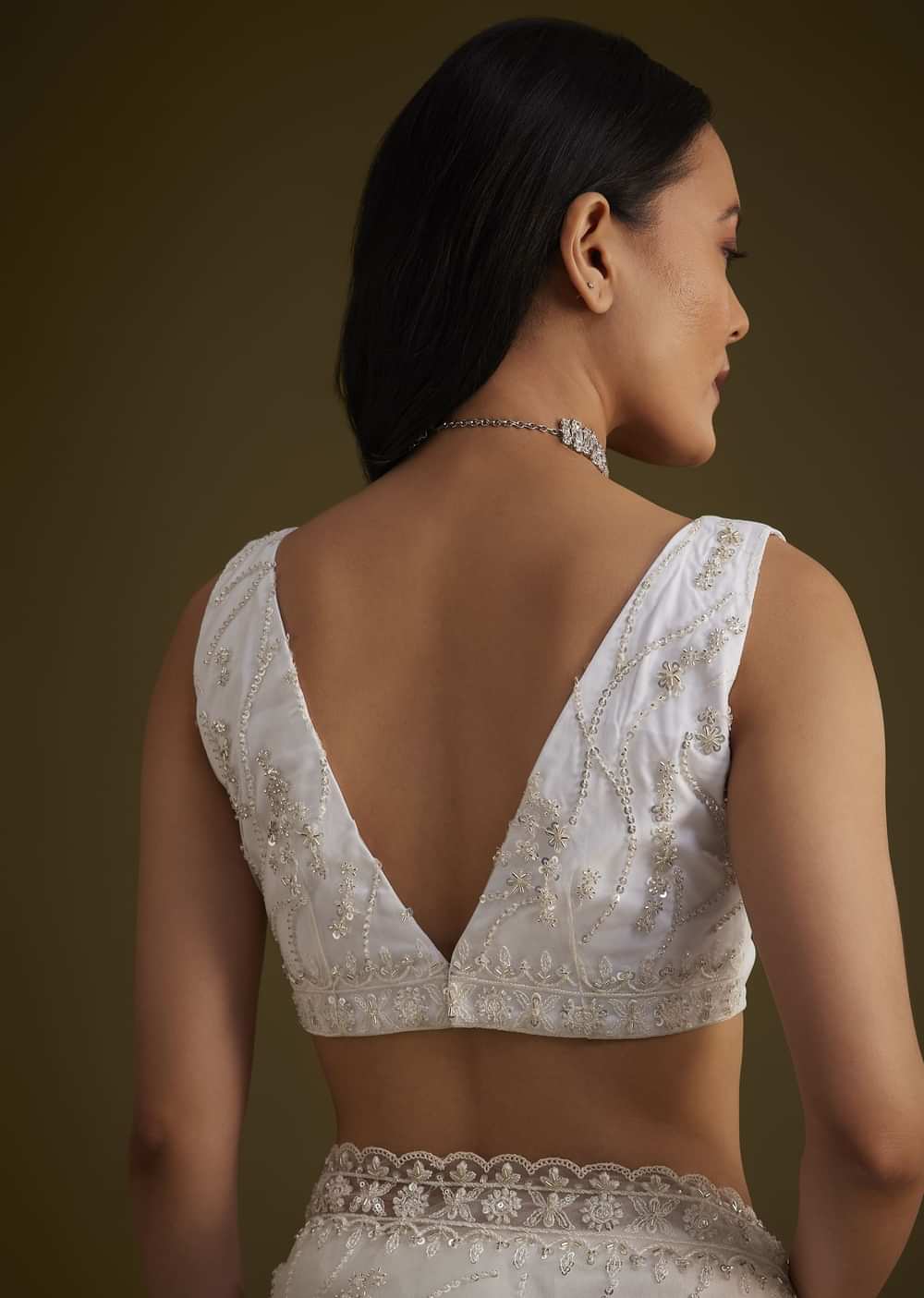 White Net Saree With Sequins And Stones Embroidery