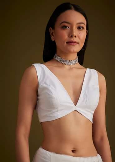 White Net Saree With Sequins And Stones Embroidery