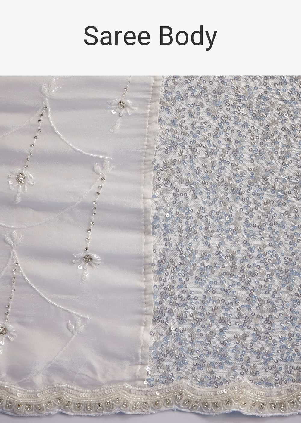 White Net Sequins Saree with Scalloped Embroidered Border