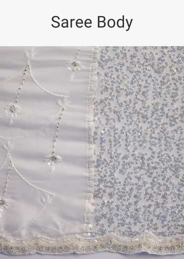 White Net Sequins Saree with Scalloped Embroidered Border