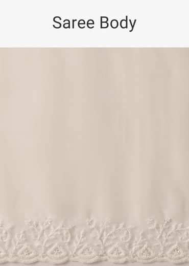 White Organza Saree With Bead Work Border And Unstitched Blouse Piece