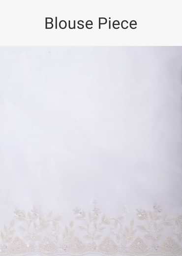 White Organza Saree With Bead Work Border And Unstitched Blouse Piece