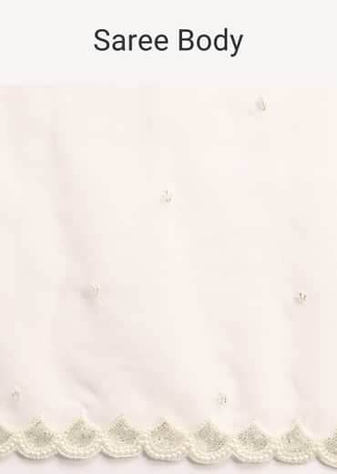 White Organza Saree With Beads And Cutdana Embroidery And Unstitched Blouse