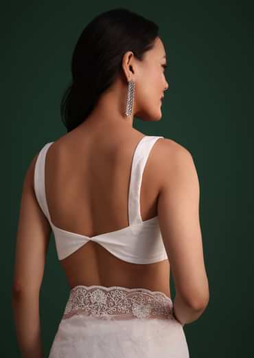 White Organza Saree With Cutdana And Sequin Embroidery