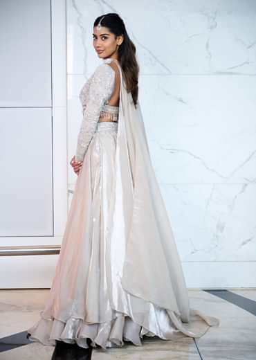 White Ruffle Lehenga With Blouse And Choker Dupatta