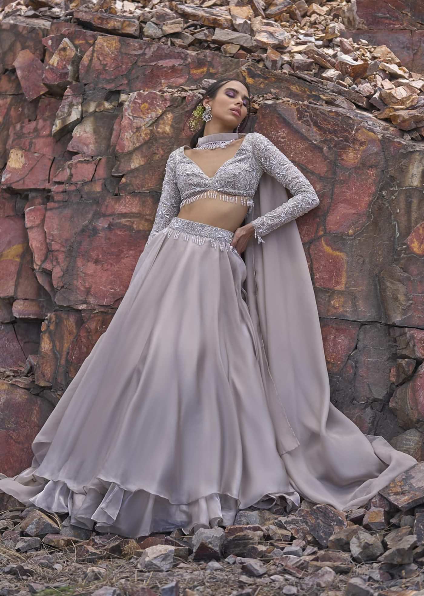 White Ruffle Lehenga With Blouse And Choker Dupatta