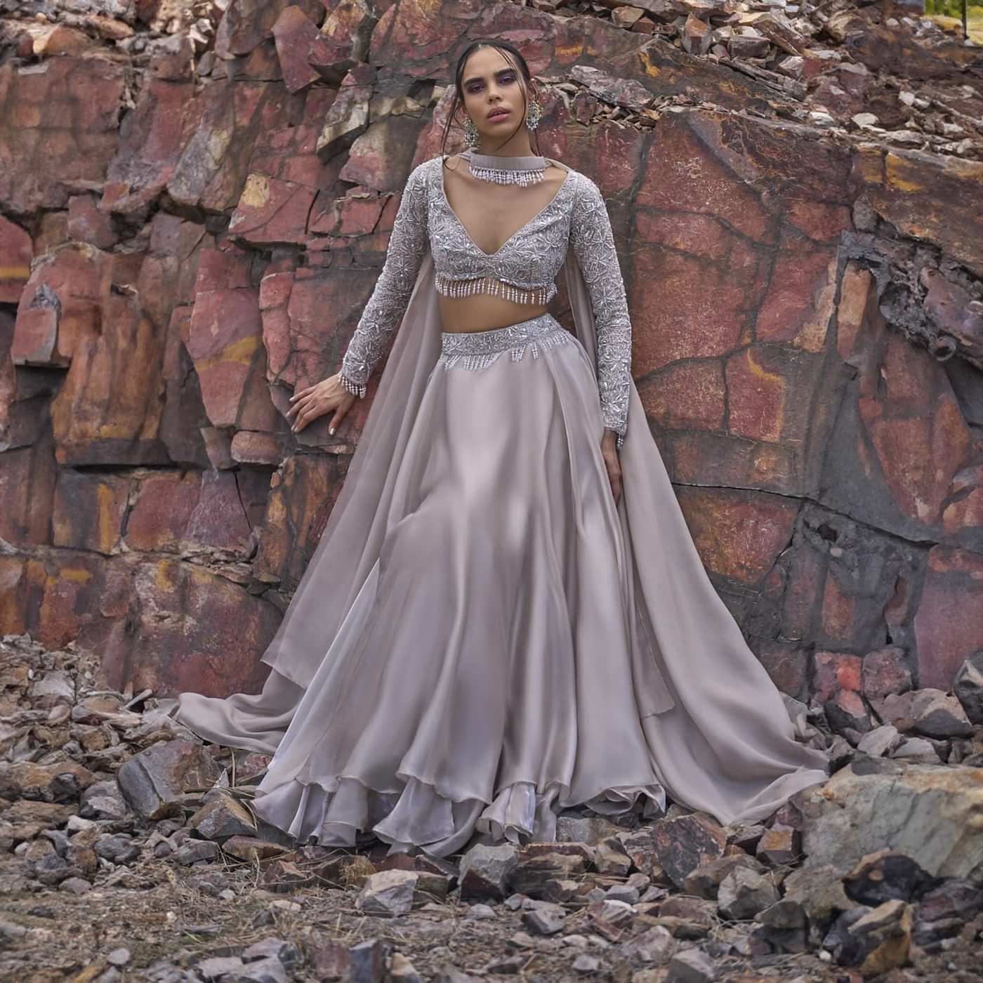 White Ruffle Lehenga With Blouse And Choker Dupatta