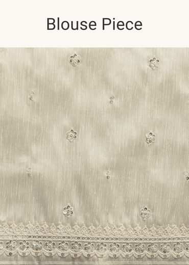 White Saree With Floral Prints And Unstitched Blouse Piece