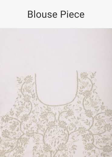 White Sheer Organza Saree With Scallop Cutwork And Unstitched Blouse Piece
