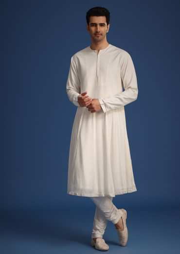 White Silk Embellished Sherwani Set With Kamarbandh