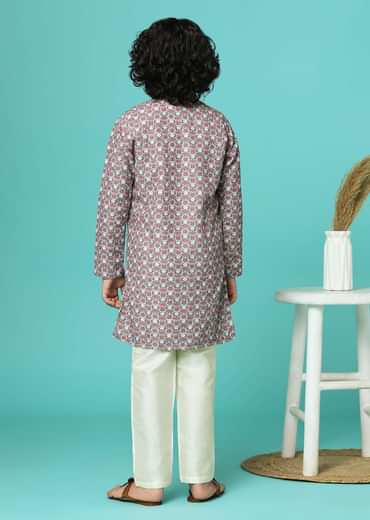 White Silk Kurta And Pant Set With Multicolor Print