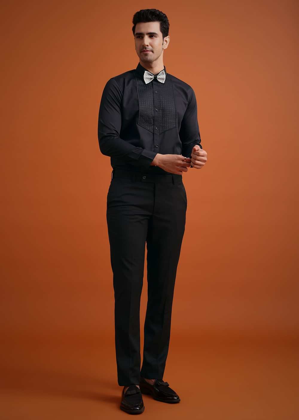 White Terry Rayon Textured Tuxedo Set