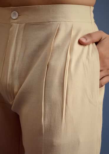 Beige Zari Floral Block Printed Kurta Set