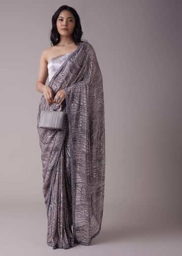 Grey Sequins Saree With An Embellished Border