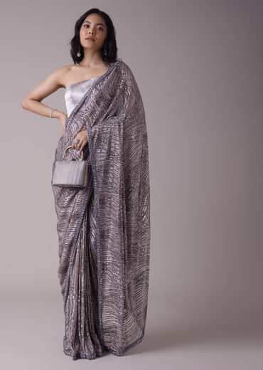 Grey Sequins Saree With An Embellished Border