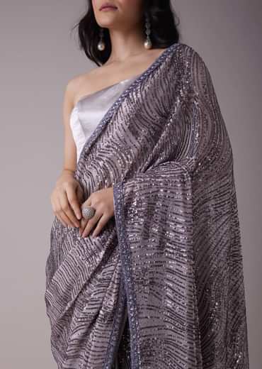 Grey Sequins Saree With An Embellished Border