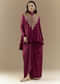 Wine Chinon Asymmetric Cape Top and Skirt Set
