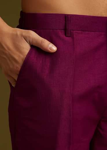 Wine Cotton Silk Kurta Set With Embroidered Lapel Jacket