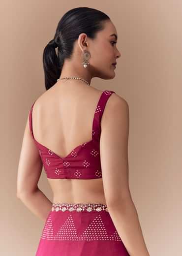 Wine Crepe Bandhani Print Saree with Blouse Fabric