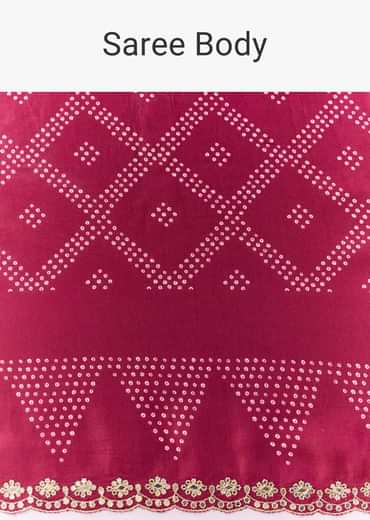 Wine Crepe Bandhani Print Saree with Blouse Fabric