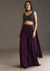 Wine Crepe Crop Top With Embroidered Palazzo And Choker Dupatta
