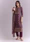 Wine Crepe Kurta Set With Indie Print And Moti Work
