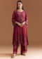 Wine Crepe Printed Kurta Set With Stone Work