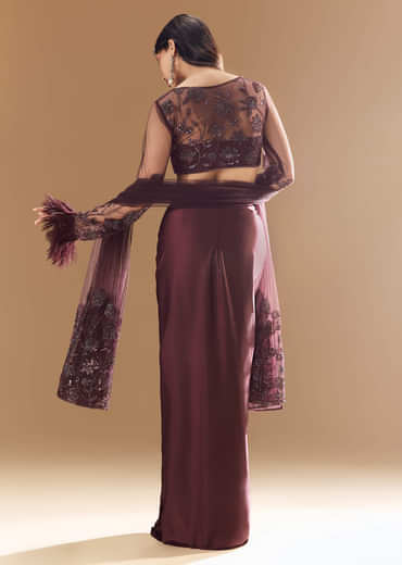 Wine Crop Top Skirt Set with Dupatta