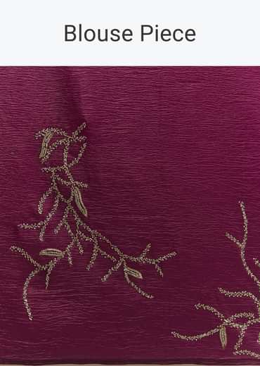 Wine Crushed Tissue Saree With Cutdana And Stone Embroidery