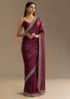 Wine Crushed Tissue Saree With Cutdana And Stone Embroidery