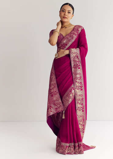 Wine Dola Silk Saree With Zari Motifs