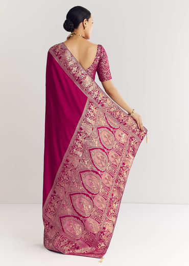 Wine Dola Silk Saree With Zari Motifs