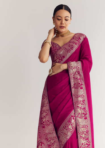 Wine Dola Silk Saree With Zari Motifs