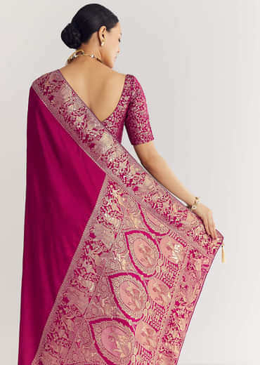 Wine Dola Silk Saree With Zari Motifs